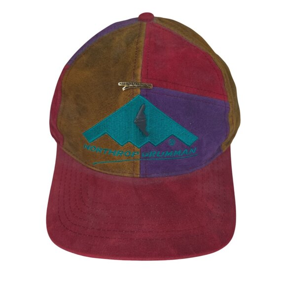 Vintage 80s 90s Northrop Grumman Multicolor Suede Cap Hat Logo & Pin